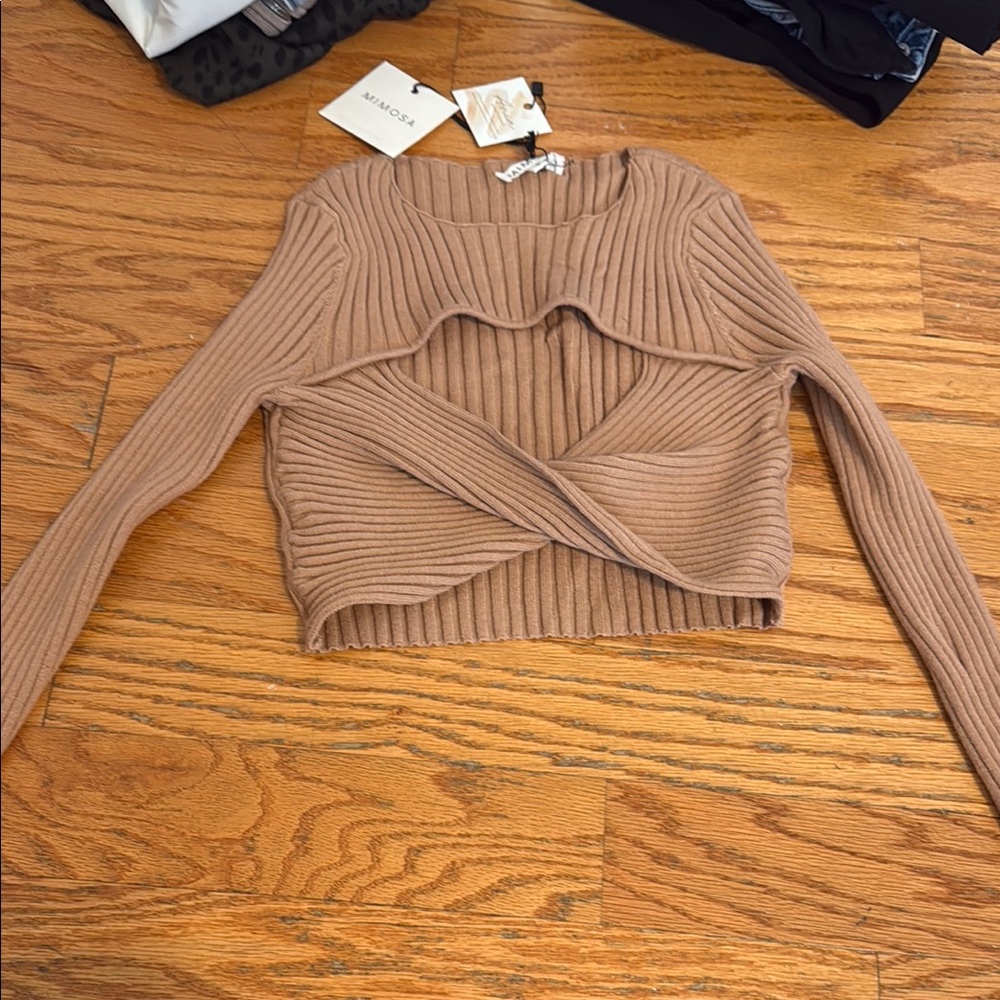 Mimosa boutique Ribbed Knit cutout crop sweater